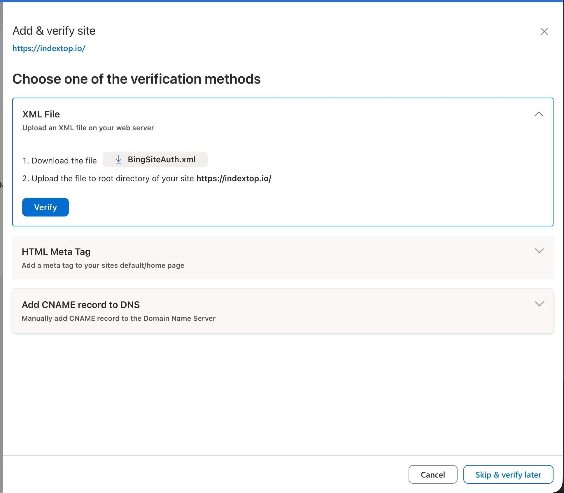 Скриншот Bing Webmaster Tools